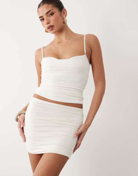 Oh Polly modal mid rise ruched mini skirt in white - part of a set - view 1