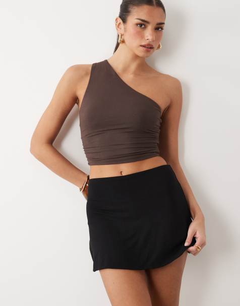 Oh Polly modal mini waist a line mini skort in black - view 1