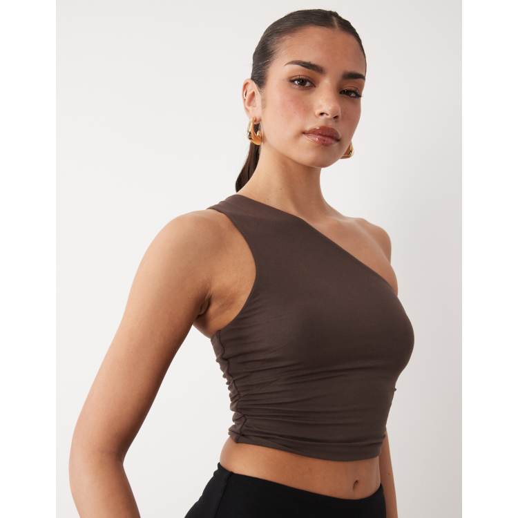 Oh Polly modal one shoulder open back top in chocolate | ASOS
