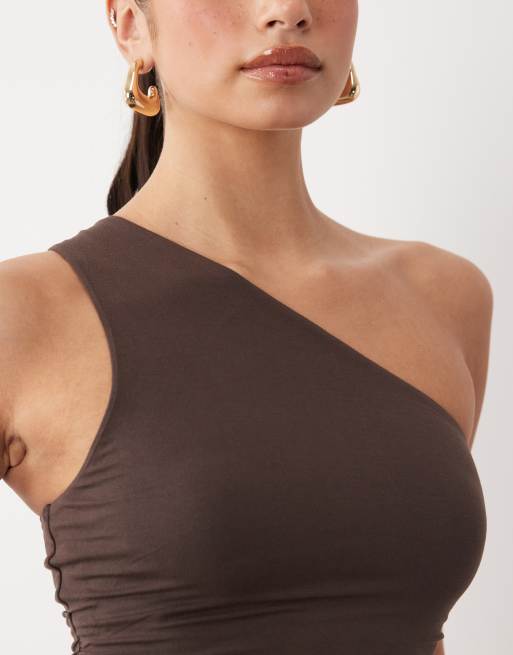Oh Polly modal one shoulder open back top in chocolate, 3 of 4