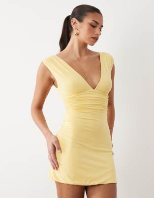Oh Polly Modal Plunging V-neck Sleeveless Mini Dress In Yellow