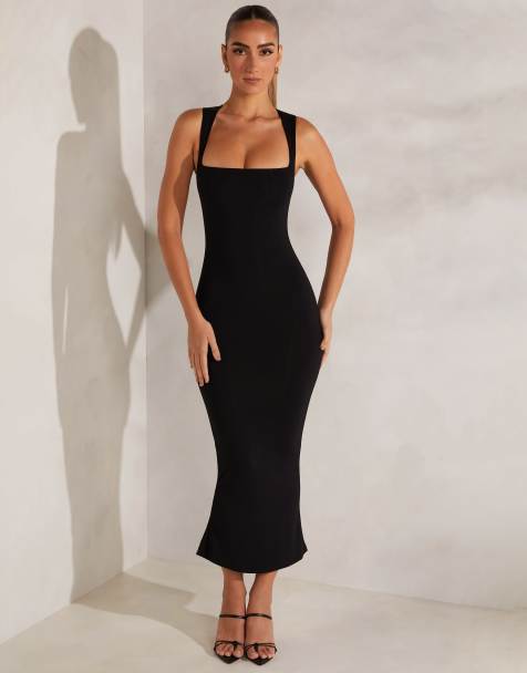 Oh Polly modal square neck midaxi dress in black - view 1