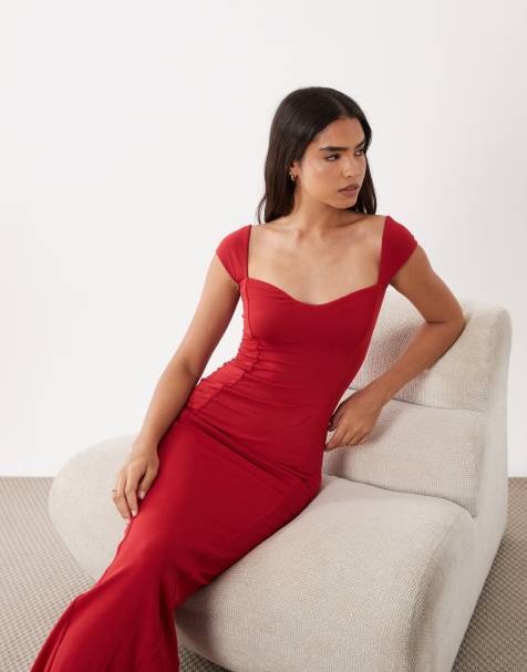 Oh Polly modal sweetheart neck cap sleeve maxi dress in red - view 1