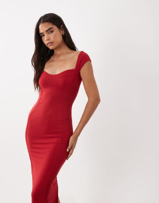 Oh Polly modal sweetheart neck cap sleeve maxi dress in red, 4 of 4