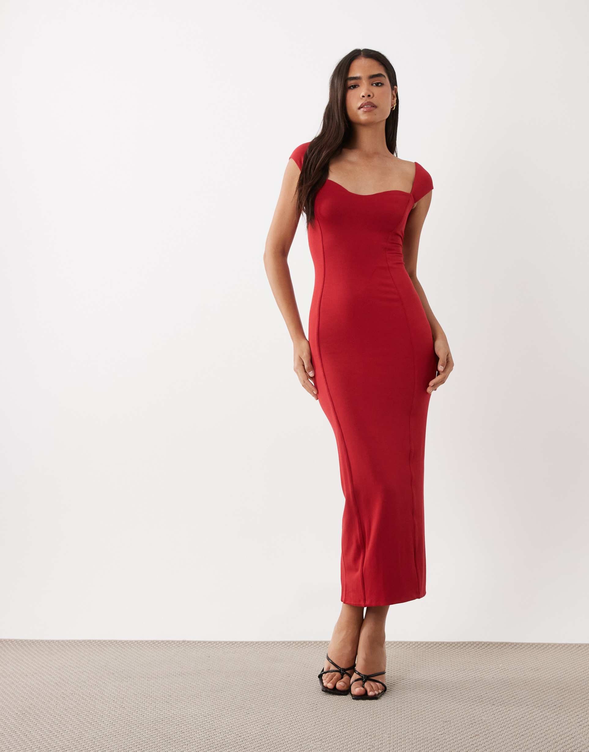 oh polly modal sweetheart neck cap sleeve midaxi dress in red