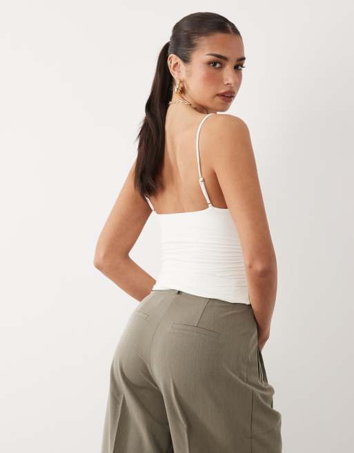Oh Polly modal V-neck ruched cami top in white, 4 of 4