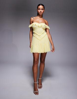 Oh Polly Nahida Off The Shoulder Lace Mini Dress