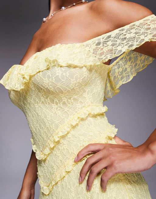 Oh Polly Nahida off the shoulder lace mini dress in pastel yellow | ASOS