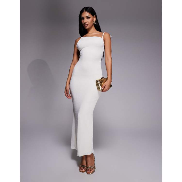 Oh Polly Noelia textured jersey backless maxi dress in ivory | ASOS