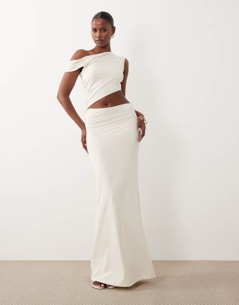 Oh Polly off shoulder cut out detail maxi dress in ivory - view 1