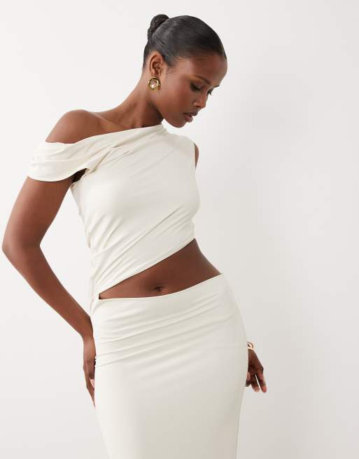 Oh Polly off shoulder cut out detail maxi dress in ivory, 2 of 4
