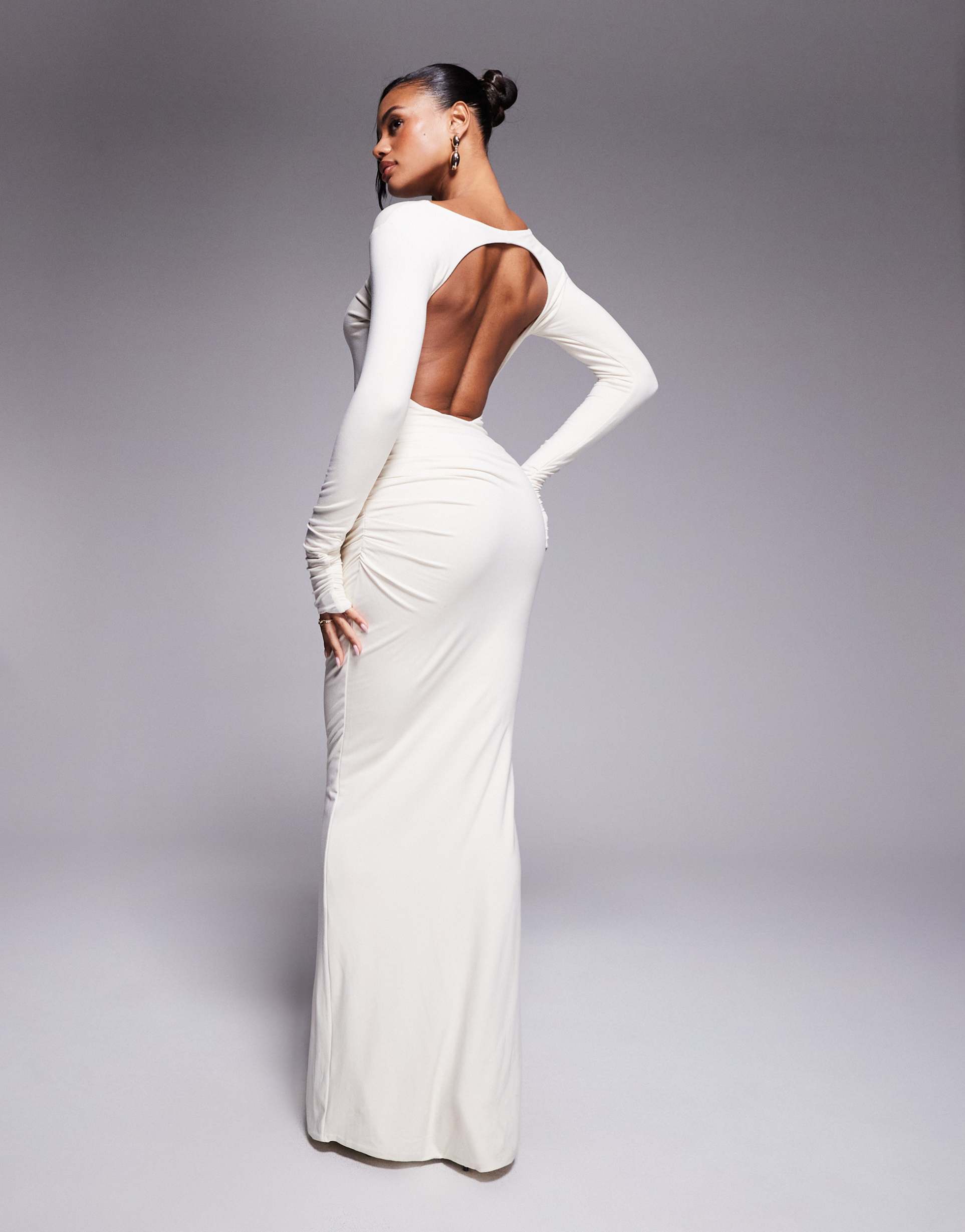 oh polly open back maxi dress in ivory