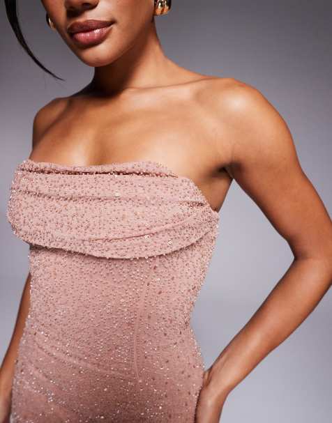 Oh Polly Palermo embellished corset midaxi dress in beige - view 1