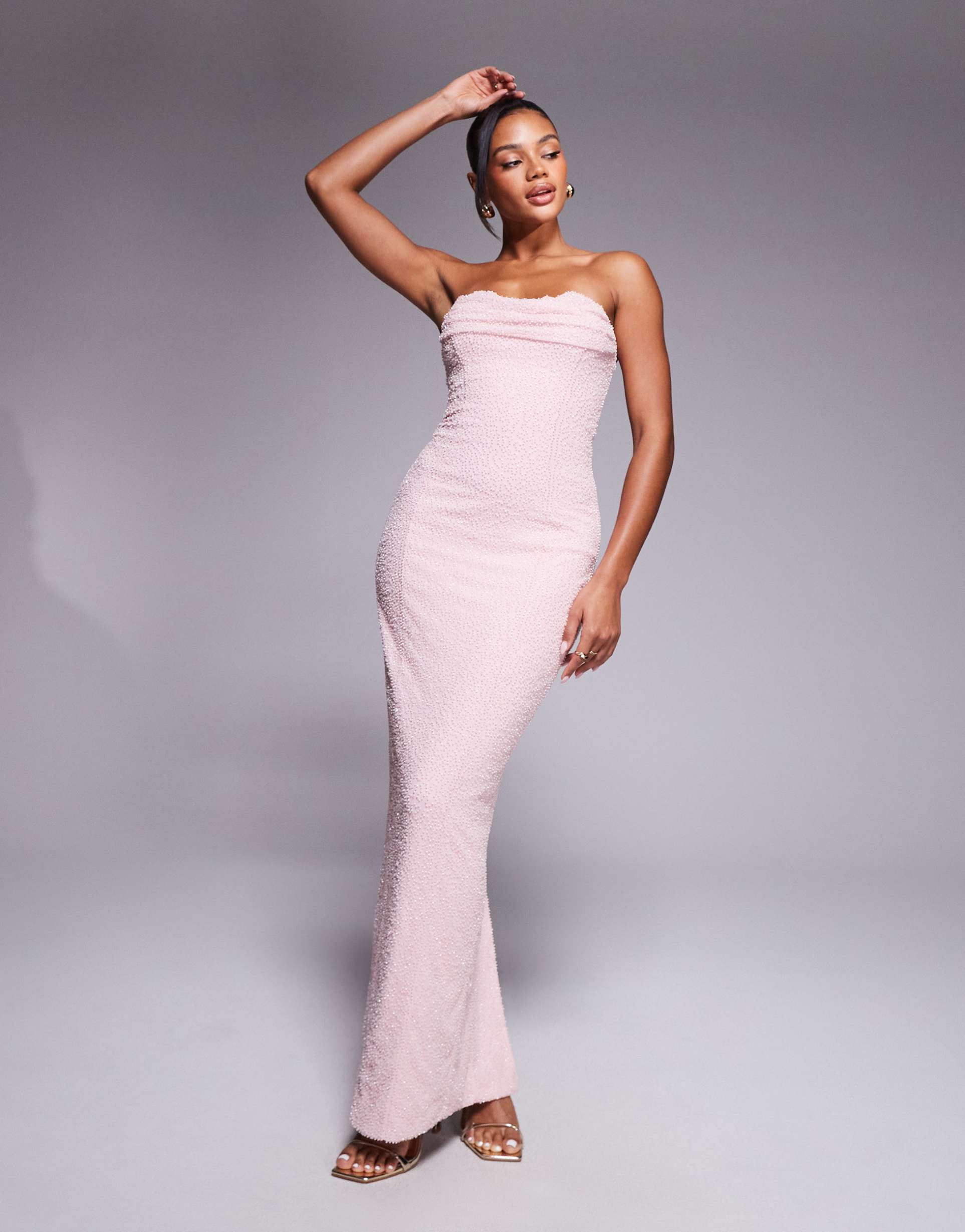 oh polly palermo embellished corset midaxi dress in blush