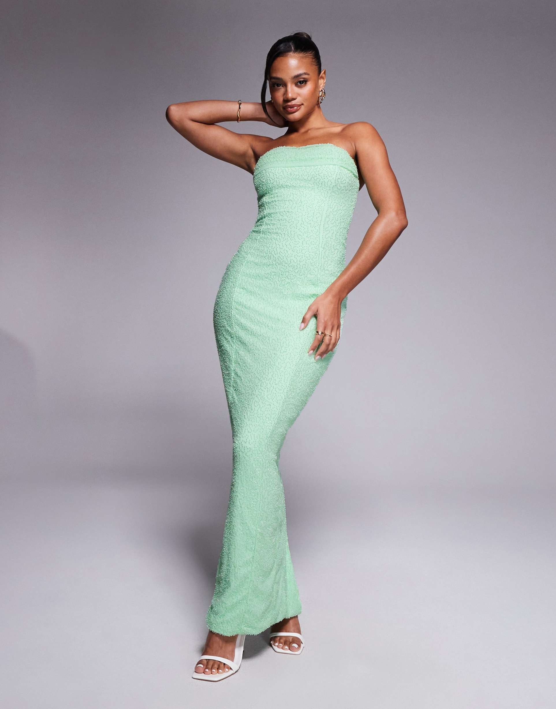 oh polly palermo embellished corset midaxi dress in mint green