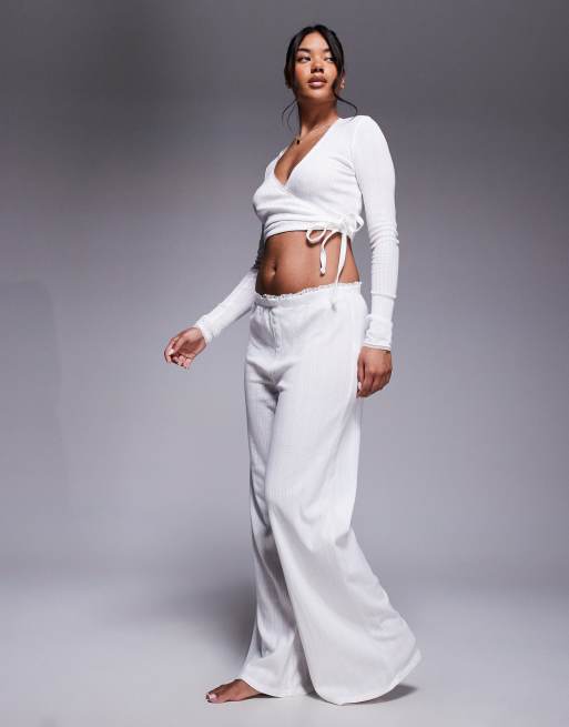 Oh Polly - Pantaloni bianchi da casa vestibilità comoda in coordinato, 2 di 5