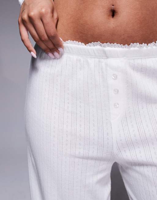 Oh Polly - Pantaloni bianchi da casa vestibilità comoda in coordinato, 4 di 5