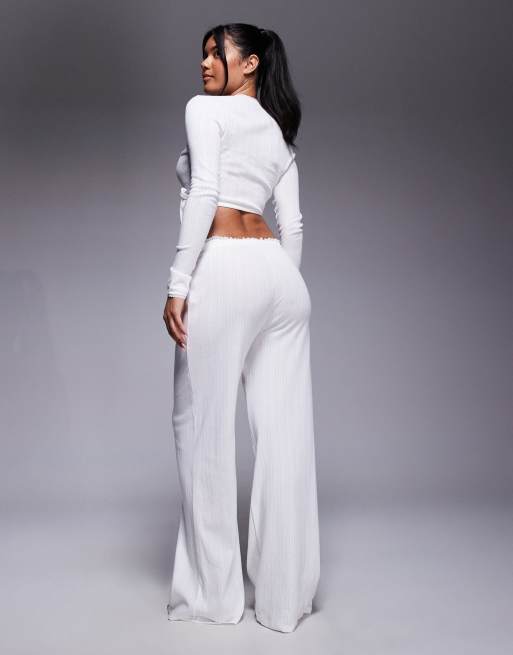 Oh Polly - Pantaloni bianchi da casa vestibilità comoda in coordinato, 5 di 5