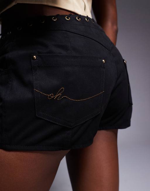 Oh Polly Parva lace up shorts in black, 2 of 5