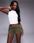 [Oh Polly] Oh Polly Parva lace up shorts in dark khaki-Green 16 Dark Khaki