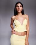 [Oh Polly] Oh Polly Pippa lace trim plunge crop top in pastel yellow (part of a set) 8 Pastel Yellow