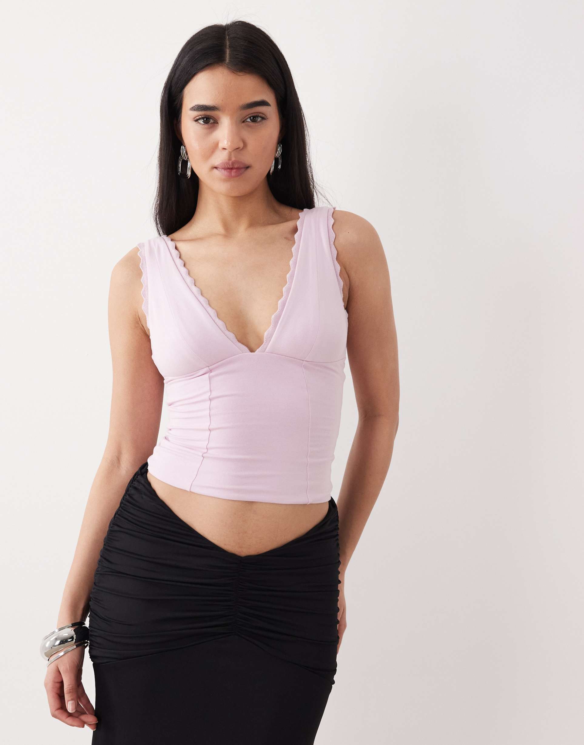 oh polly plunge neck jersey corset top in soft pink