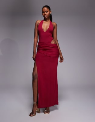 Oh Polly Plunge Neck Maxi Dress In Red