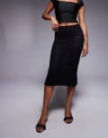 [Oh Polly] Oh Polly pointelle knit maxi skirt in black XXS Black