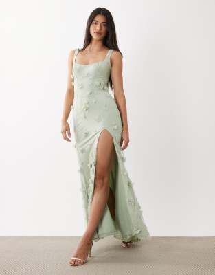 Oh Polly Premium Embellished Corset Dress In Green