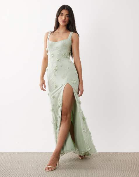 Oh Polly premium embellished corset dress in sage green - view 1