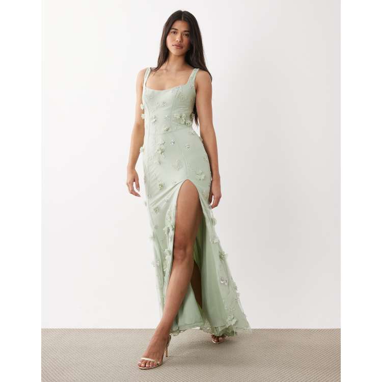 Oh Polly premium embellished corset dress in sage green | ASOS