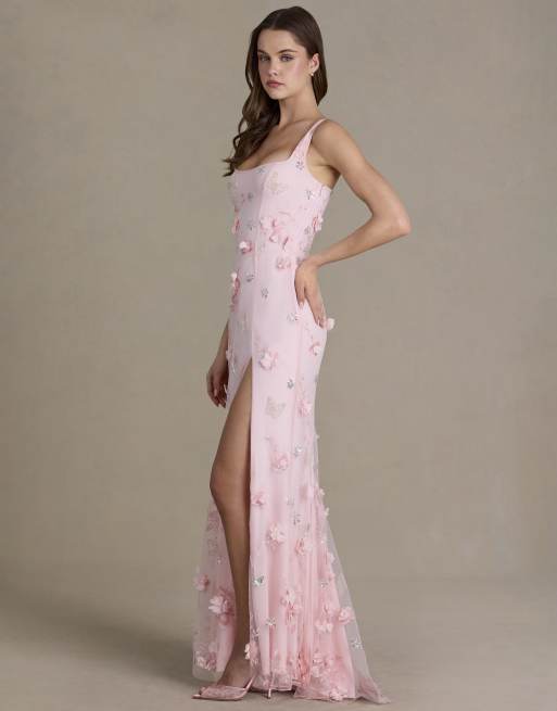 Oh Polly premium embellished corset gown in baby pink, 3 of 4