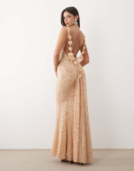 chinese dress ladies Miss Circle Women's Quimera Almond Beaded Cape Halter Off-Shoulder Maxi Gown