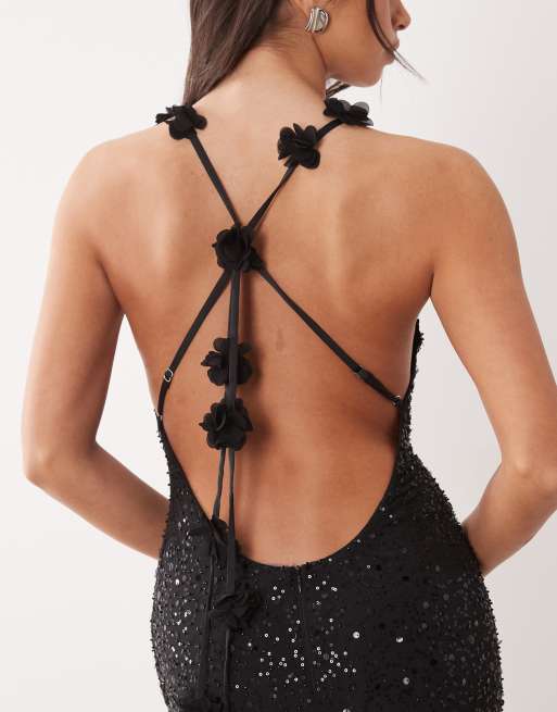 Oh Polly premium embellished plunge tie back floral detailing maxi