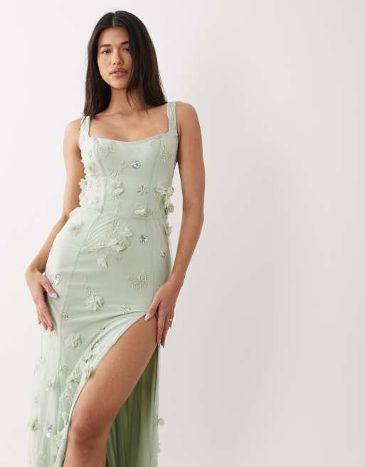 Oh Polly - Premium - Korsetjurk met versiering in saliegroen, 2 van 4