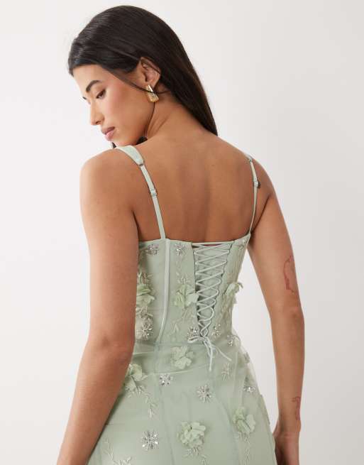 Oh Polly - Premium - Korsetjurk met versiering in saliegroen, 4 van 4