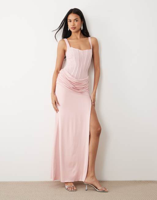 strapless open back dress Zoi Lace Halter Maxi Dress Hot Pink