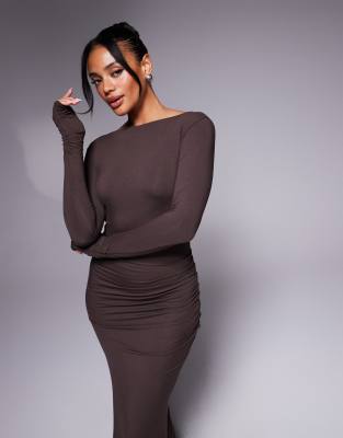 ASOS DESIGN Tall cami satin bust overlay chiffon maxi dress in chocolate