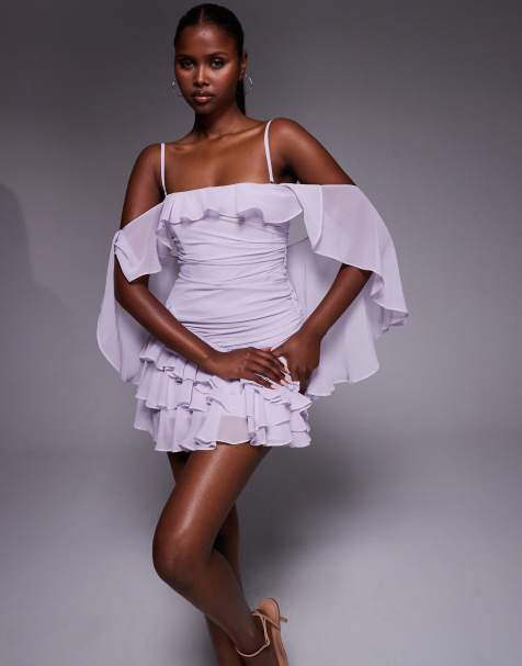 Oh Polly - Robe courte effet drapé à volants - Lilas - view 1