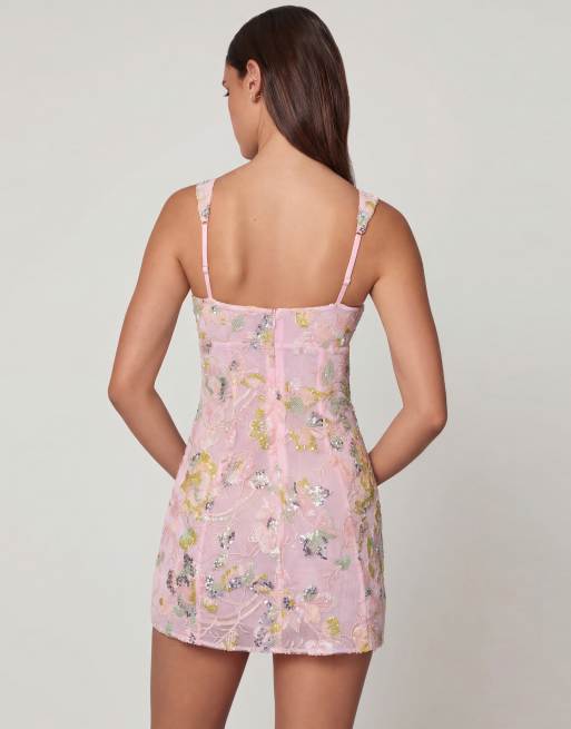 Oh Polly - Robe courte ornementée à décolleté en cœur - Rose, 3 de 4