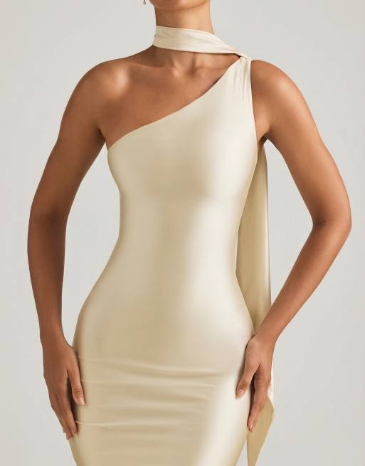 Oh Polly - Robe longue et asymétrique avec encolure nouée - Ivoire, 4 de 4