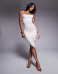 [Oh Polly] Oh Polly ruched midi dress in ivory-White 10 Ivory