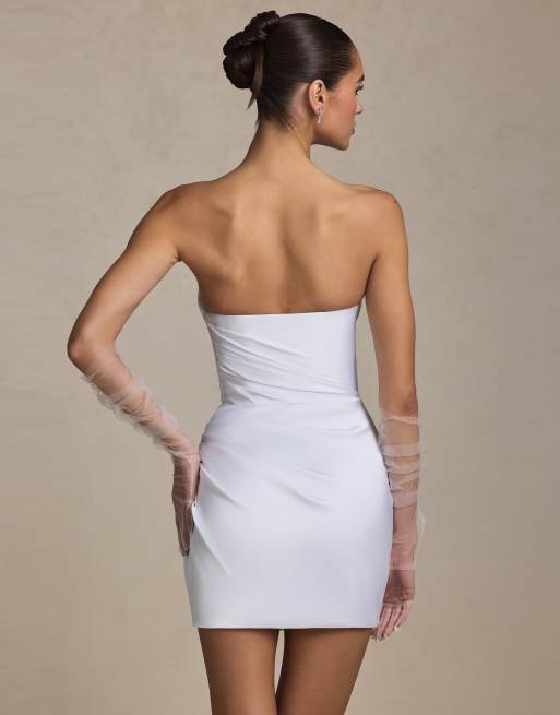 Oh Polly ruffle detail bandeau midi dress in white, 4 of 4