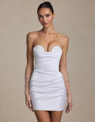 Oh Polly ruffle detail strapless mini dress in white white