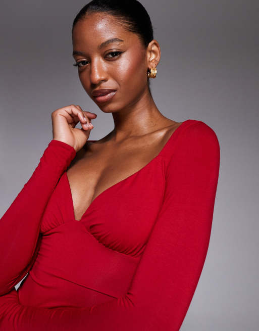 Oh Polly Sana ruched mini dress in red , 3 of 4