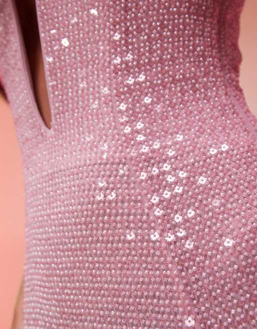 Oh Polly Sansel embellished halterneck maxi in lavender pink