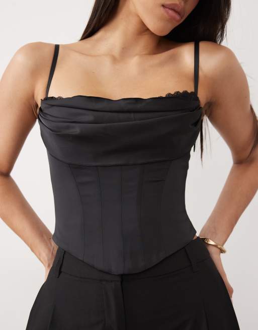 Oh Polly satin corset top in black, 3 of 4
