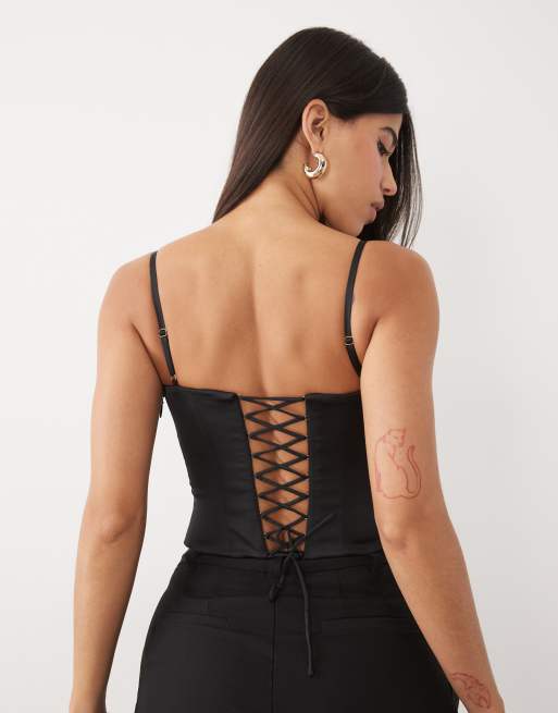 Oh Polly satin corset top in black, 4 of 4