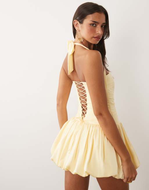 butter yellow satin mini dress Be Mine Satin Mini Dress