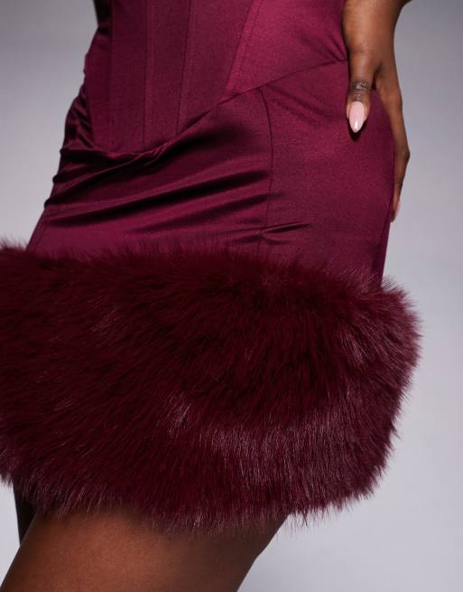 oh polly wine satin dress Embellished Halterneck Bubble Hem Mini Dress in Wine Red - 2